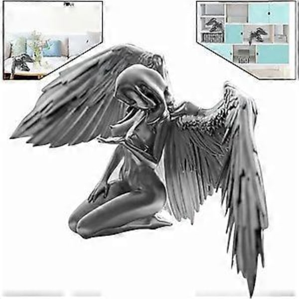 Skrivebords Resin Ornament Kvinde Vinger Engel Skulptur Bord Knælende Statue Dekoration Sølv