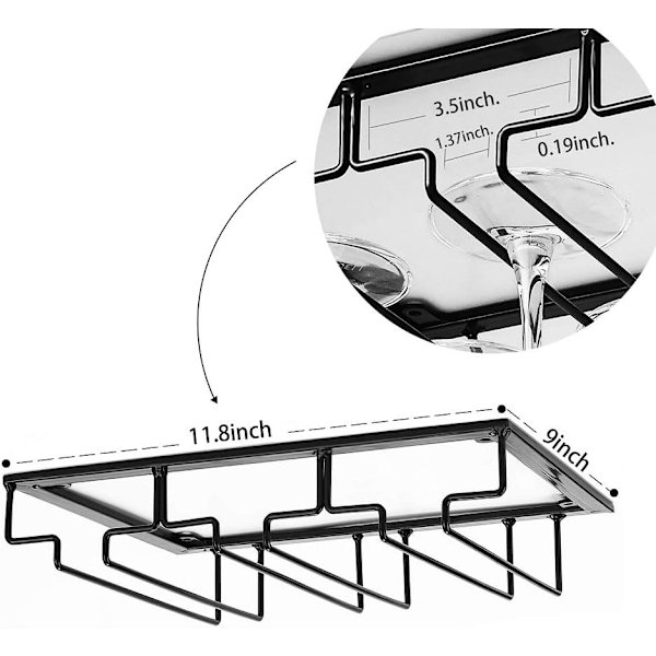 Sort Vinglasstativ - Under Cabinet Stemware Vinglasholder