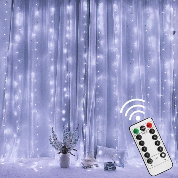 Curtain Fairy Lights, 3x3m 300 LED String Lights, Fjernbetjening T