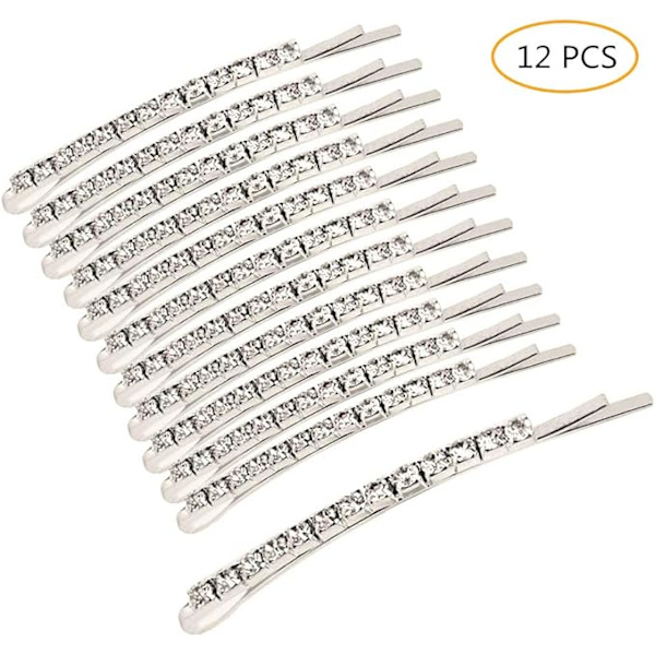 12-delad set med Diamante strass, silver metallhårklämmor, c
