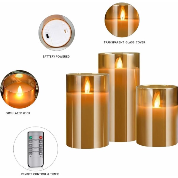 Battery Operated Flameless Led Candles with Brown Remote Glass Ef