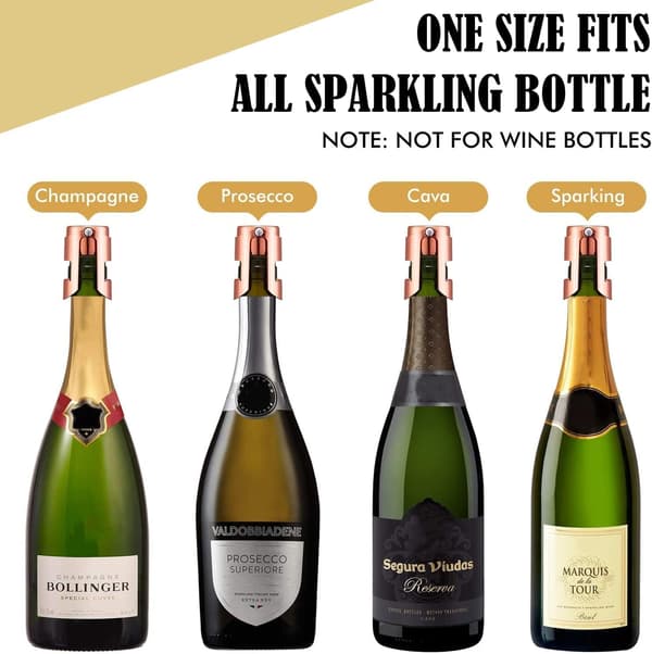 Champagneflaskestopper, sett med 3 champagneflaskestopper i rustfritt stål