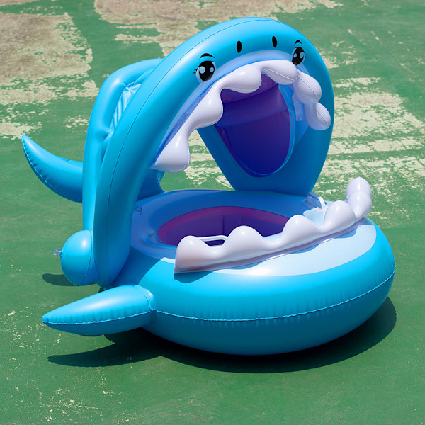 Baby Pool Seat Shark Flytande Simring, Barn Uppblåsbar Pool Boj med Justerbar Uppblåsbar Baldakin för 6-36 Månader Baby