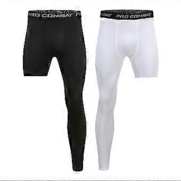 Herre Base Layer Træningsbukser Kompression Løbetights Sport Cropped Et Ben (XXL Sort Venstre)