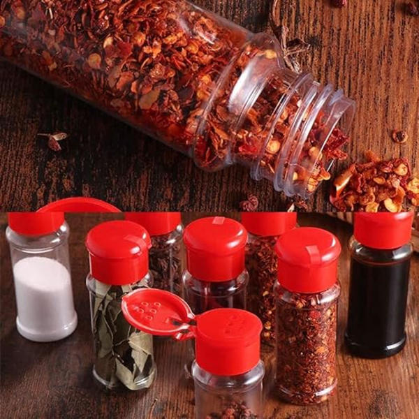 6 plastik krydderidåser (sort+rød), salt og peber shaker krydderi