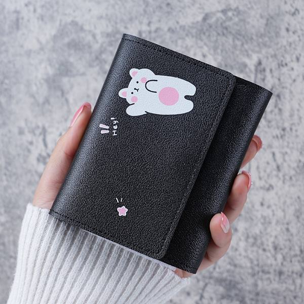 Tri-Fold Snap Wallet Dame Kort Studerende Multi Kort Kortholderpung - Sort