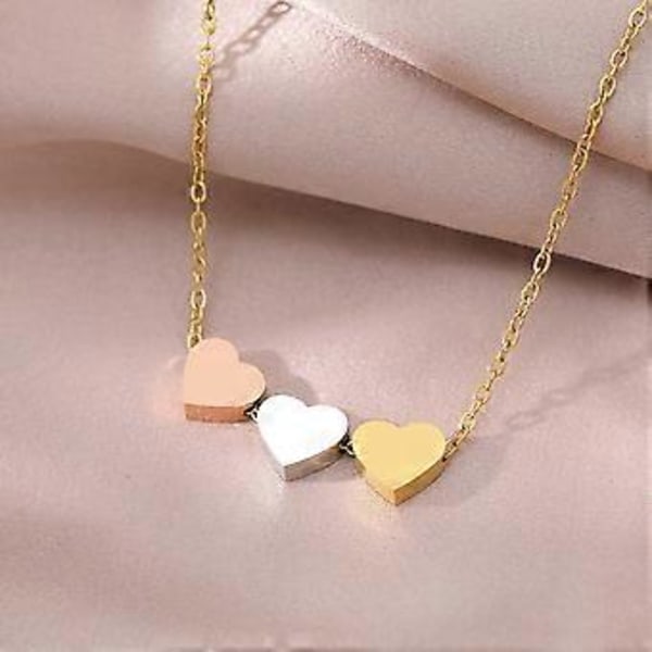 Elegant 3 Hjerte Vedhæng Choker Kærligheds Charm Halskæde Rustfrit Stål Smykker til Særlige Lejligheder og Hverdagsbrug rosaguld rose gold