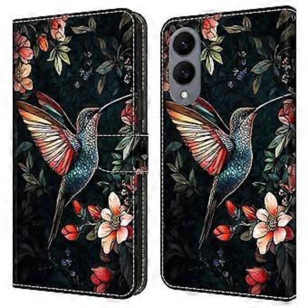 Læderetui med mønstertryk, pung, stativ og flip-cover til Samsung Galaxy S25 Edge Green Magpie
