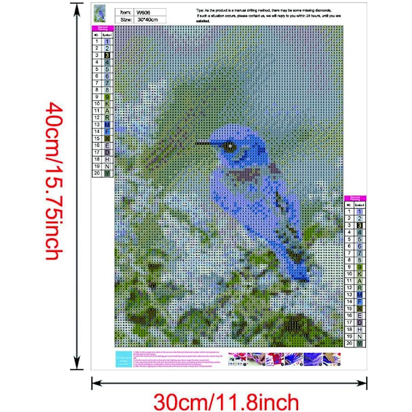 30*40cm Täysi timanttimaalaus, Sininen lintu kukka timanttimaalaus