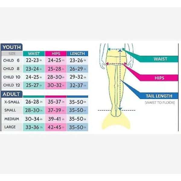Slitasjebestandig havfruehale for barn til svømming, monofinne inkludert -allin.XL.Rosa