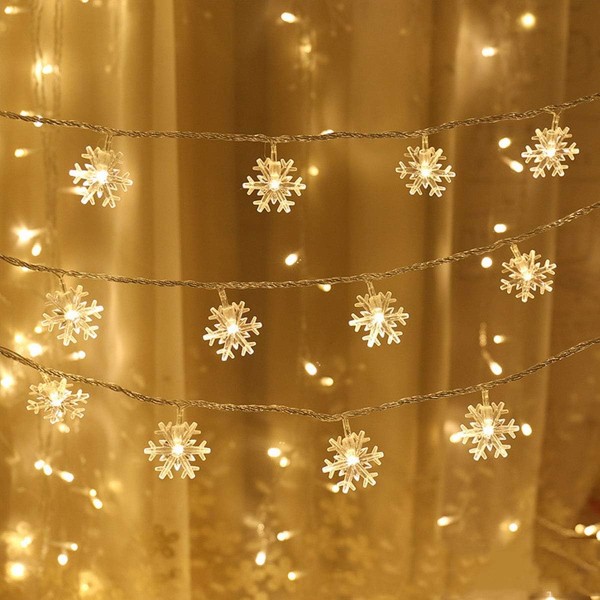 (Varmvit) LED String Lights Christmas Snowflake Lights Batteri