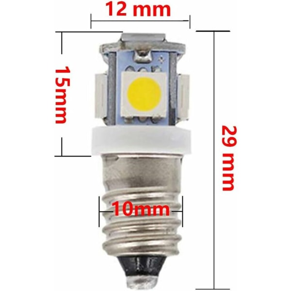 E10 LED Pærer 12V Kold Hvid 5SMD 0,5W (Kold Hvid, 12V) Pakke med