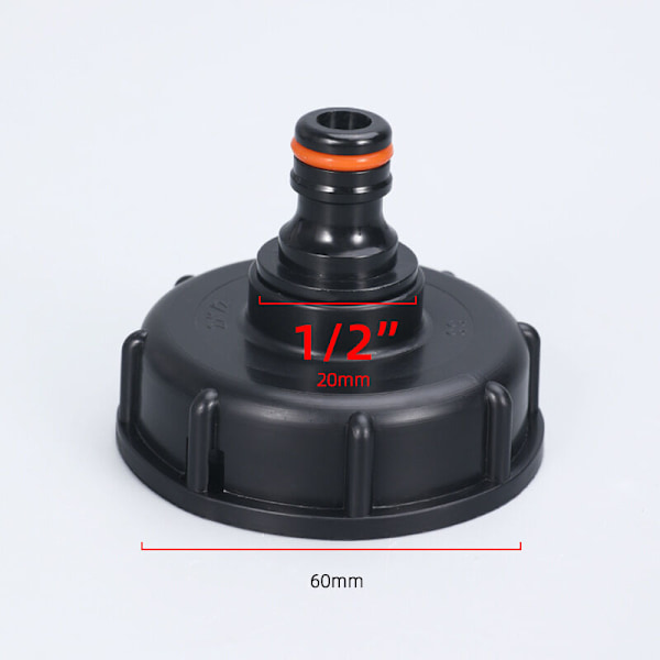 IBC-tankadapter, S60x6 grov gängad förvaringstanklock, Fonepro 1/2\" vattenkranadapter svart