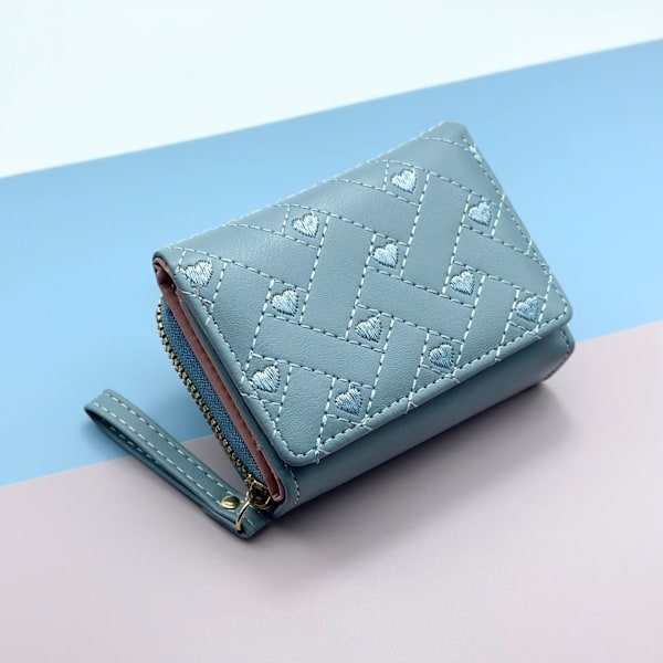 Blå, broderad plånbok för kvinnor, lyxig designer, söt plånbok, w