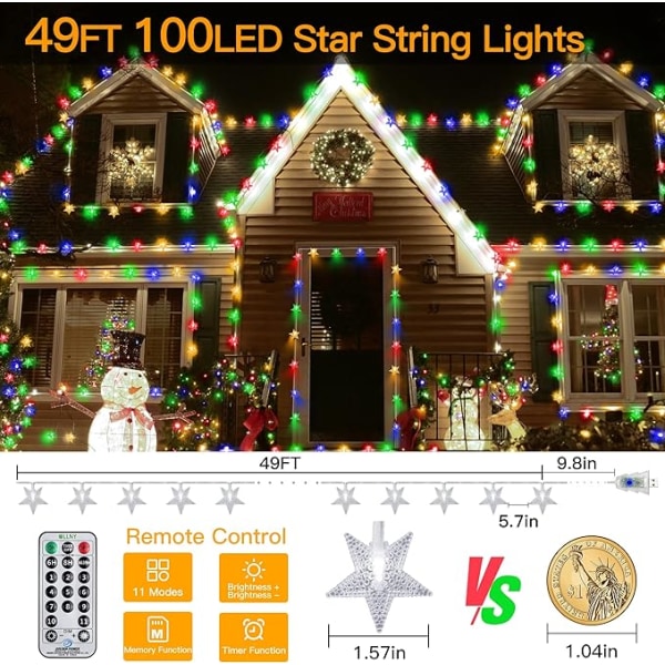 Christmas Lights Outdoor Waterproof, 2Modes 6.5m 30LED Star Strin