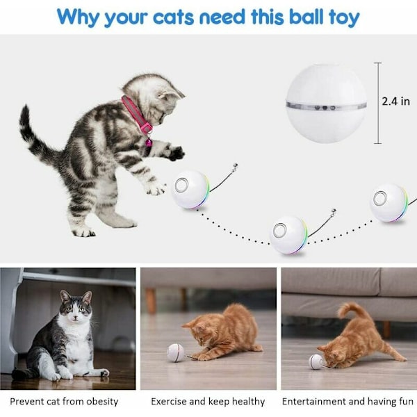 1 st vit katt leksaker för inomhuskatter, interaktiv kattboll med LED