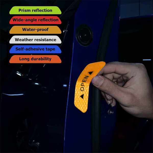 Døråbningsadvarsel Reflekterende Sticker 4-pak, Natlig Sikkerhedstips, Bildele og Tilbehør, til Biler, Lastbiler, SUV'er (Gul)