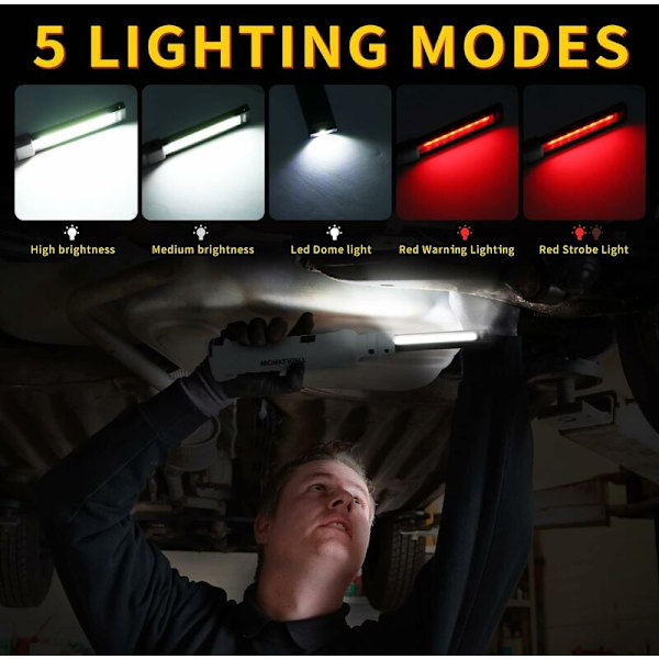 Pocket Lam LED arbeidslys, 2 stk COB LED arbeidslys Lam lommelykt med magnetisk base 5 moduser lys USB camping Lam for garasje, etc