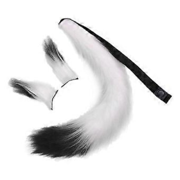 Tekoturkis Korvat ja Häntäsetti Naamiaisasu Cosplay Naamiaisjuhliin Lapsille Aikuisille (Valkoinen Musta) White Black