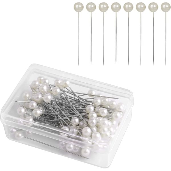 100 stk. (hvite) sy-pinner 4 cm, plastballhode, rette