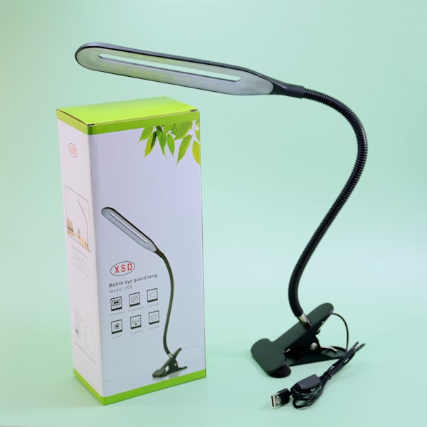 LED-klämlampa för skrivbord, USB-flexibel justerbar hopfällbar läslampa mjukt ljus ögonskydd med 3 belysningslägen