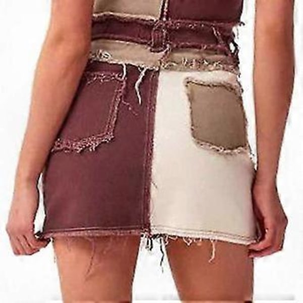 Naisten muodikkaat, puolivälissä olevat, väripilkulliset, revityt stretch-denimihameet Brown XL