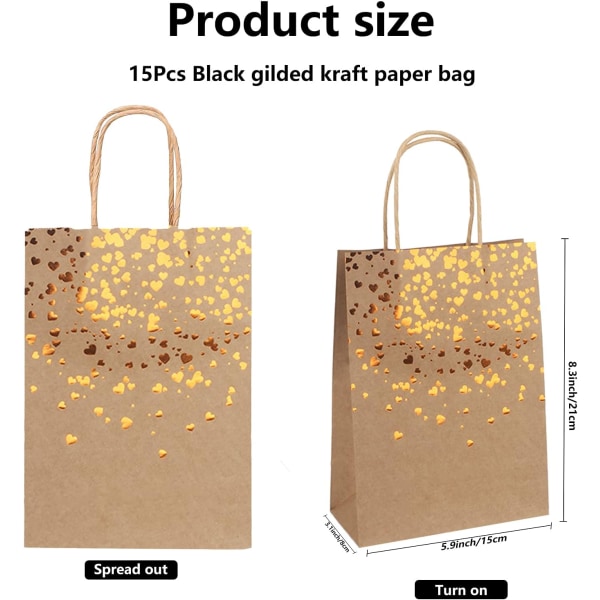 White, Love Gold Color 15Pcs Kraft Bag, Paper Gift Bag, Kraft Pap