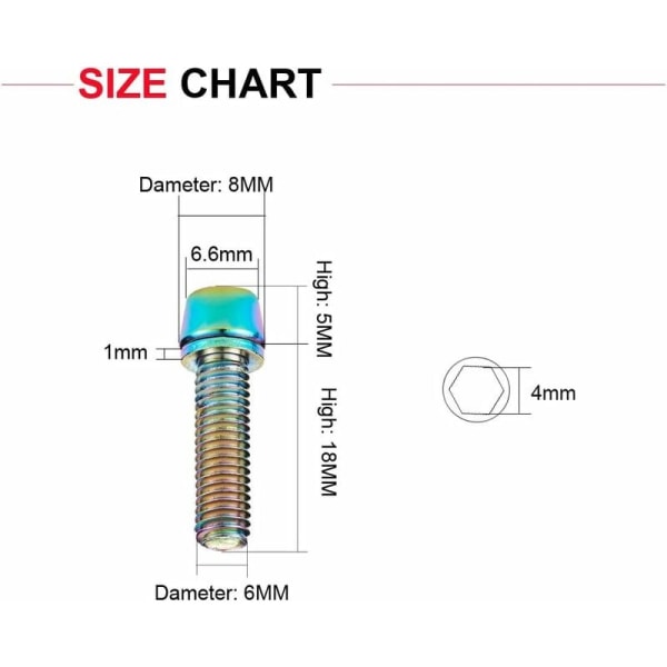 6 st Cykelstam Bultar M6x18, Titan Cykelstam Bultar Koniskt Huvud