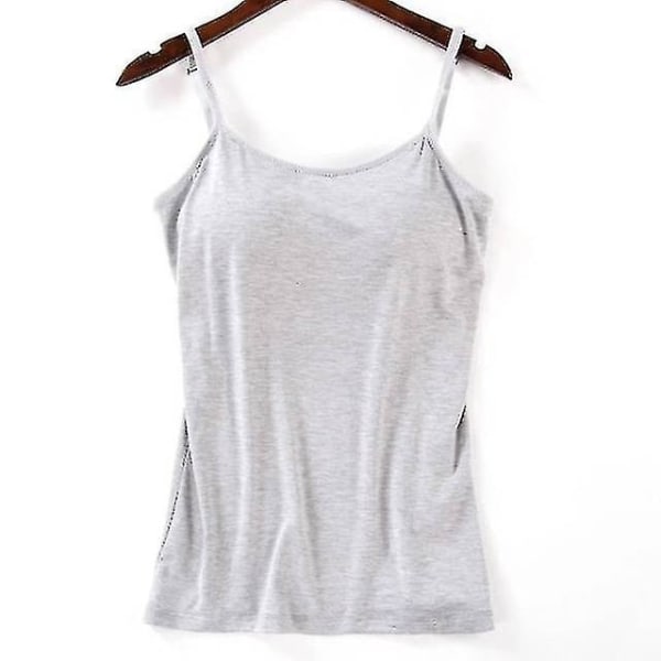 Women Pad Soft Casual Bra Tank Top Women Spaghetti Cami Top Vest Female Camisole With Built In Bra.XL.Gray