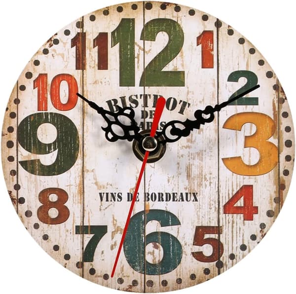 Rund Väggklocka i Trä Digital Retrostil Pendel Kök Deco