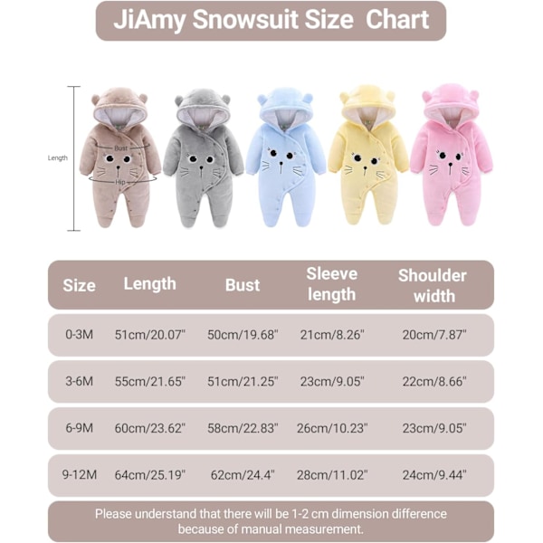 Babyhuvtröja i ull, snöjacka, tecknad jumpsuit, höst- och vinterkläder, rosa 3-6 månader