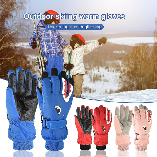 1 Pair Unisex Ski Gloves Thickened Wear-Resistant Shark Pattern D