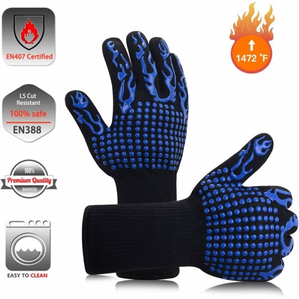 2pcs Barbecue Gloves 1 Pair Silicone Oven Gloves Non-Slip up to 8