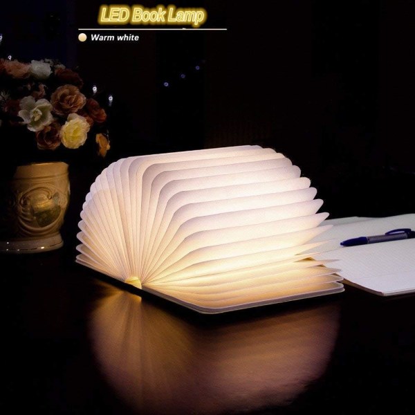 LED-boklampa Träbokljusfällbar och magnetiskt LED-papper L