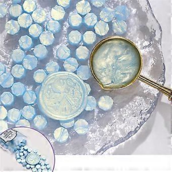 100x/Sæt Forseglingsvoksperler til Kort Kuverter Bryllupsinvitationer Vinpakker Forsegling Glitter Ottekanter Voksforseglingsperler Wave blue