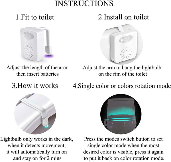 Toiletlys LED Natlys Bevægelsessensorlys 16 Farver