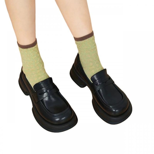 Damskor Oxfords Våren Hösten Casual Platform Skor Svart Läder Loafer Sko.36.