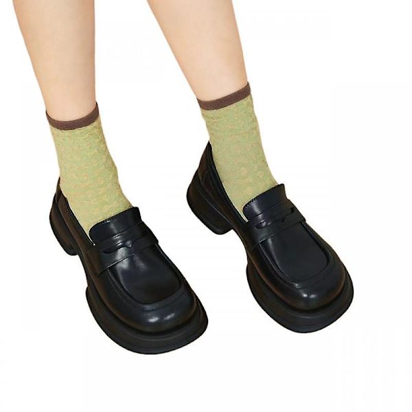 Kvinders Oxford Forår Efterår Casual Platform Sko Sort Læder Loafer Sko.39.