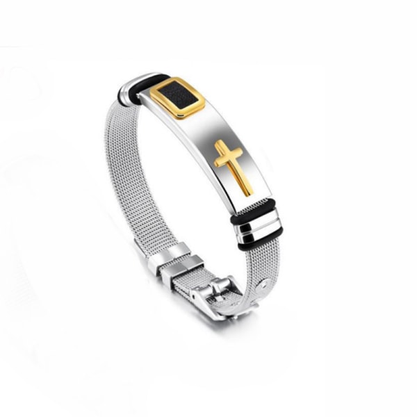 2 STK Gold Fashion Mænds Titanium Steel Cross Justerbart armbånd