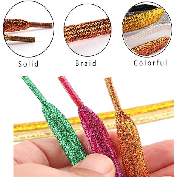 Farverig metal glitter flad sål snørebånd (sort), 115cm lang, s