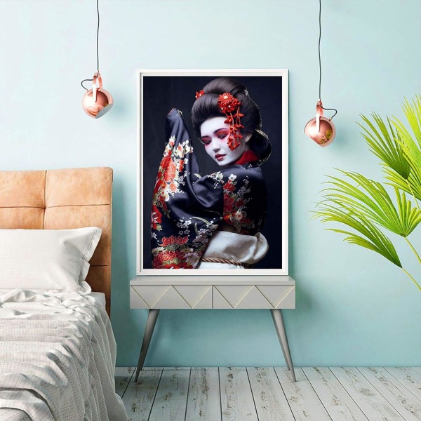 30x40cm Maalaus 5D Timanttimaalaus Geisha Kukka Nainen DIY Crys