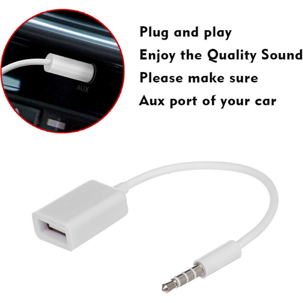 Sort USB Aux Audio Kabel Adapter 3,5 mm Han Jack Stik til 2,0 Hun