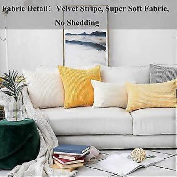 18x18 Myke Gule Kordfløyel Putetrekk med Stripet Design, Dekorative Sennepsgule Pynteputer