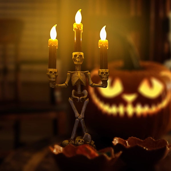 Triple LED Halloween Lys Uden Flamme og Skelet Lysestager