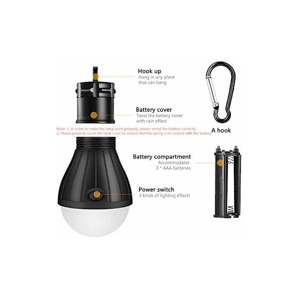 LED-campinglykta, LED-campinglampa, ultraljusstark lykta, bärbar lampa för camping, bivack, fiske, jakt, bergsklättring, vandring (3-pack)