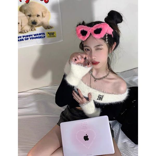 Plysj Fuzz Cat Eye Solbriller Punk Myke Fløyel Shades rose red