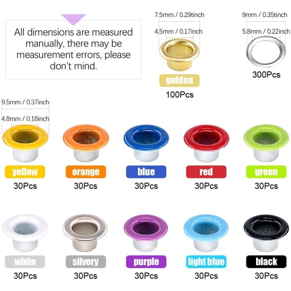 400 st metallöglor 10 färger 0,95 cm och 1 st hålstanstång
