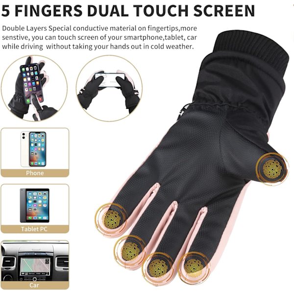 Pink Kvinder Ski Termiske Handsker, Kuldesikre Touchscreen Ski Handsker W