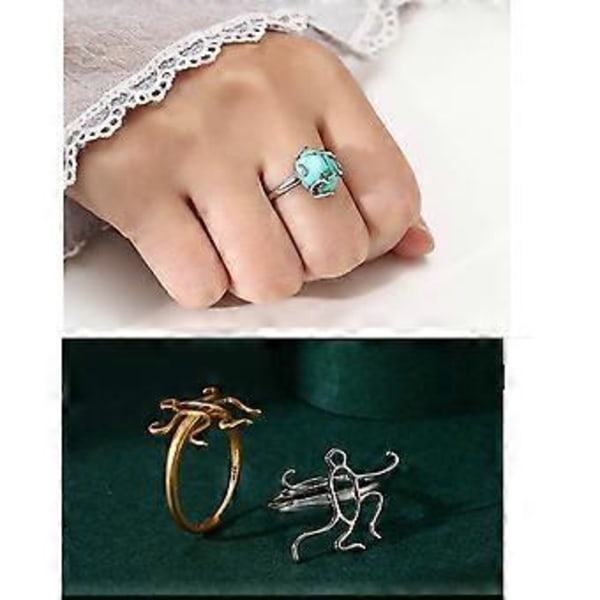 Öppna Justerbara Ringar Bas Tomma Fingerringar Inställning för Kvinnor Inlagd Kristall Turkos Naturlig Ädelsten Smyckestillverkning DIY Silver Silver C