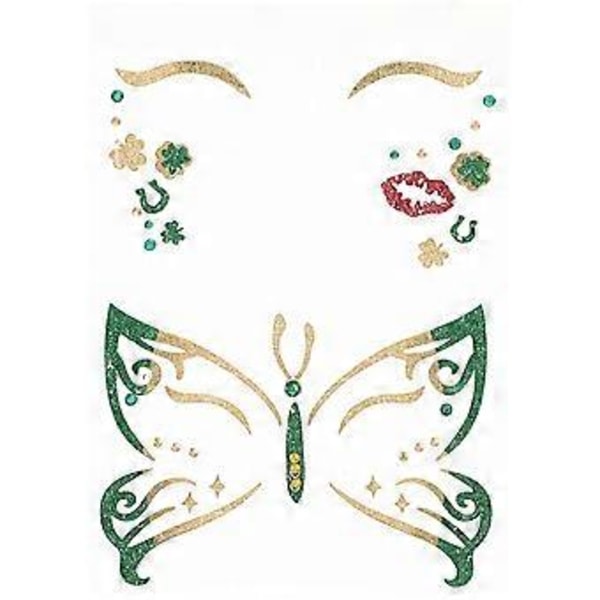 2 st St. Patrick's Day Party Tatueringar Klistermärken Dekor Party Favor Glitter Ansiktskonst Dekaler